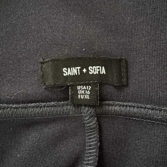 Saint + Sophia Putney Pull On Pants Size 12 Navy Blue Relaxed Straight Pockets - Picture 12 of 16